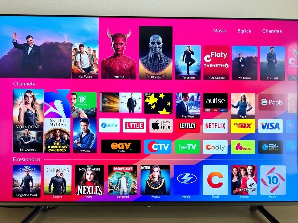 A user interface displaying a wide selection of TV channels, showcasing a premium Xtream Codes IPTV Subscription.