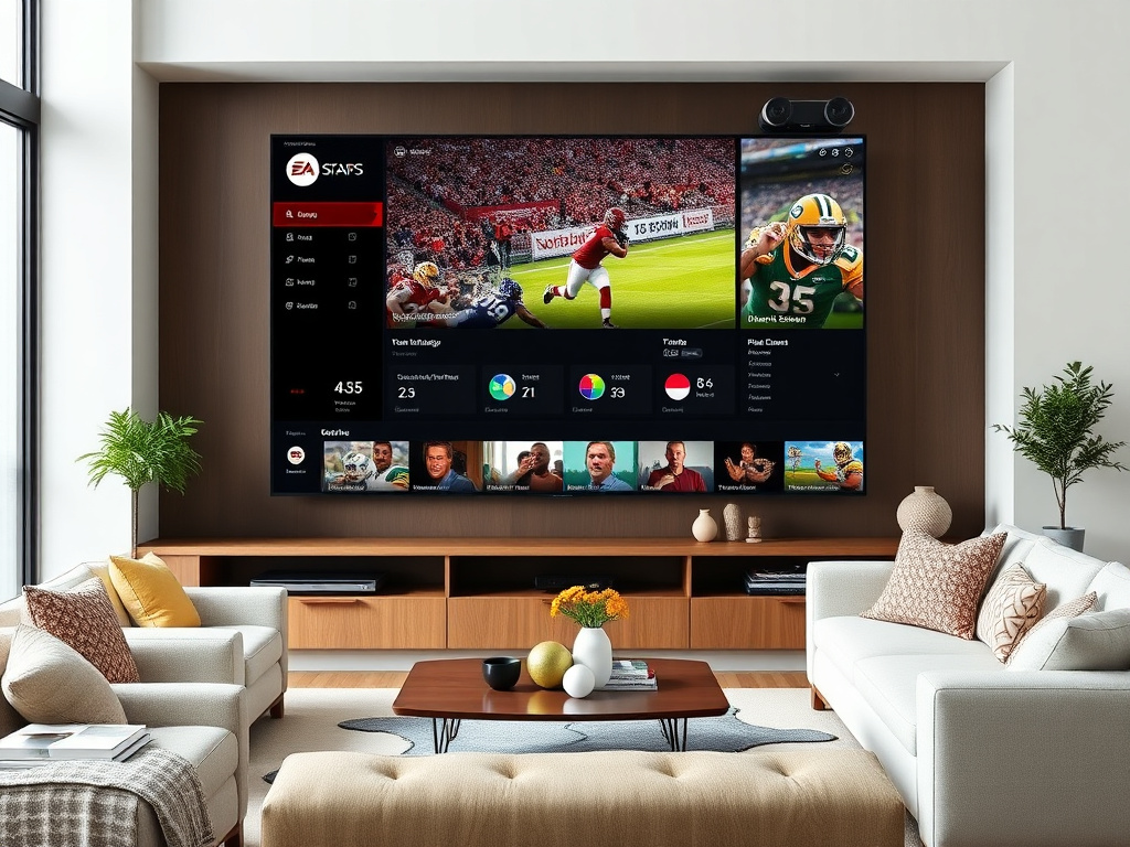 Modern smart TV displaying Xtream IPTV dashboard with multiple channels