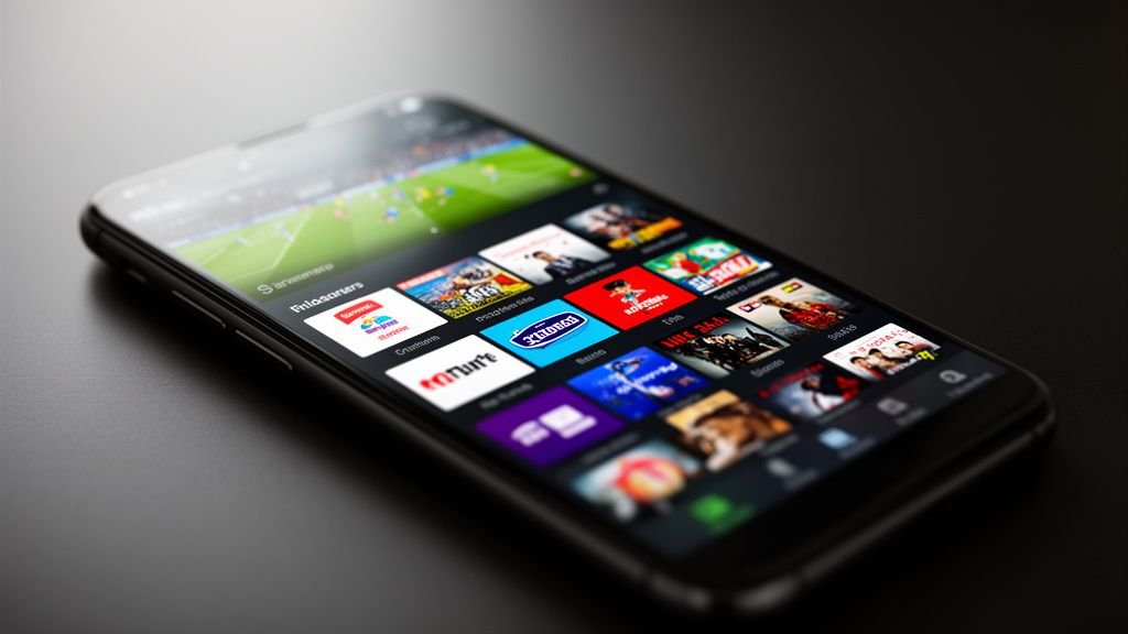 A smartphone displaying a sports streaming app interface with a live match in progress