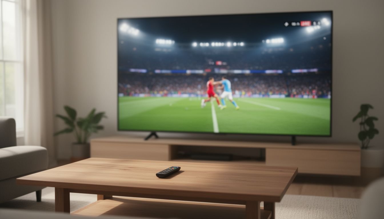 Illustration for ufc ppv stream — A living room TV showing a live fight broadcast with a remote control on a side table